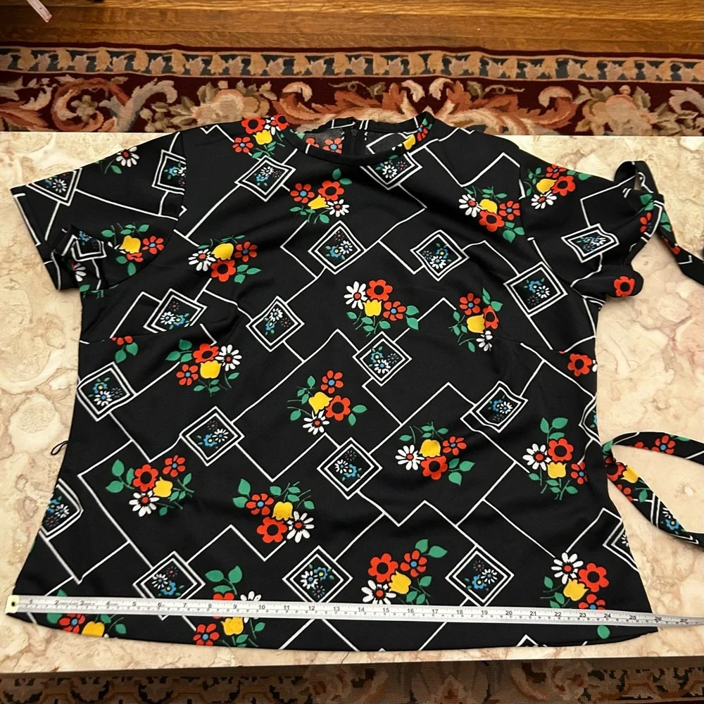 70s Vintage Sears Fashion Top Skirt Set Black